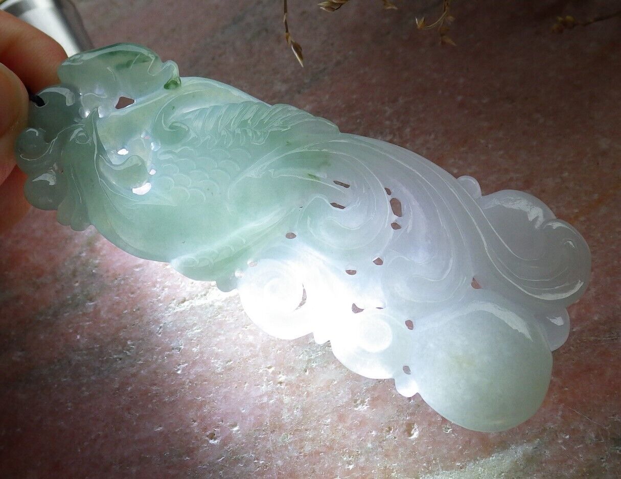 Certified Icy Green Burma 100% Natural A Jade jadeite Pendant Phoenix Frog Toad Ruyi Necklace 凤凰 575148 TN
