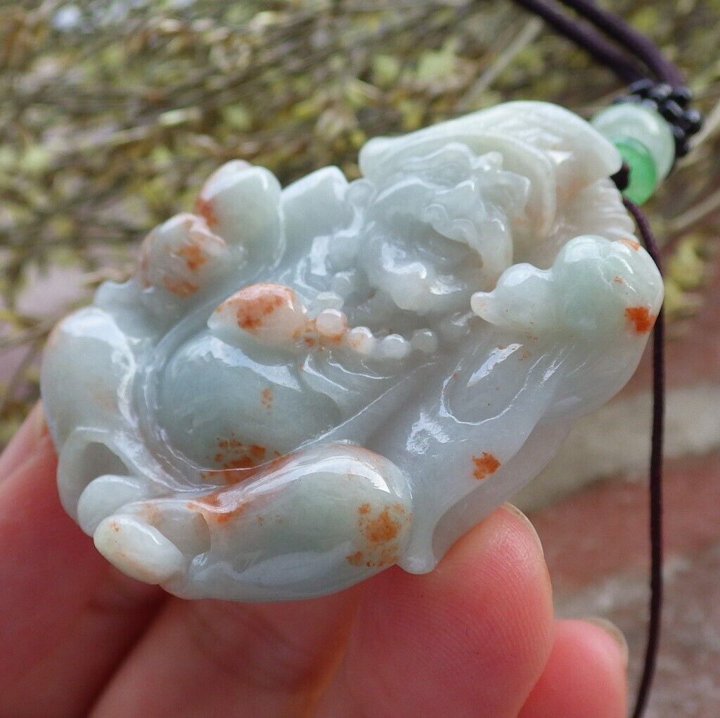 Certified Red Green Burma 100% Natural A Jade jadeite pendant Happy Ji Kung Buddha God Fan Gourd Necklace 济公 573964 TN