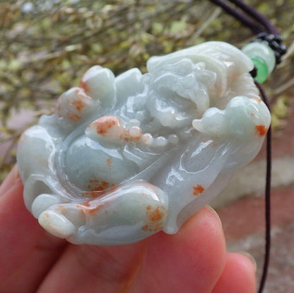 Certified Red Green Burma 100% Natural A Jade jadeite pendant Happy Ji Kung Buddha God Fan Gourd Necklace 济公 573964 TN