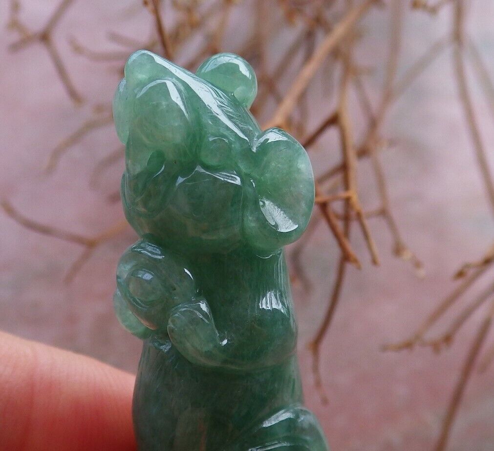 Certified Green 100% Natural A Jade jadeite Display Mouse Rat Yuan Bao Chop Seal 印章 526183  tn