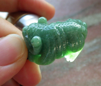 Certified Icy Green Burma 100% Natural A Jade jadeite Pendant Tiger Bead 虎虎生威 574777 TN