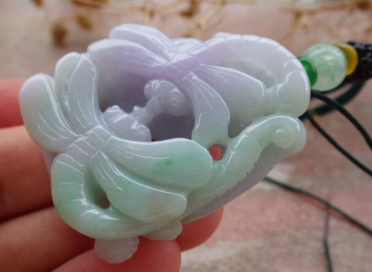 Certified Green Lavender Burma 100% Natural A  Jade jadeite Pendant Dragonfly Necklace 蜻蜓 636732  TN