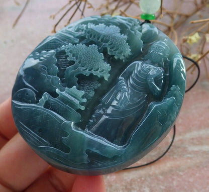 Atestita Glacia Verda Birmo 100% Natura A Jadejadeito pendanta Pejzaĝa pentraĵo Guanyin Kwan Yin Arba Koliero 山水画 634091 TN
