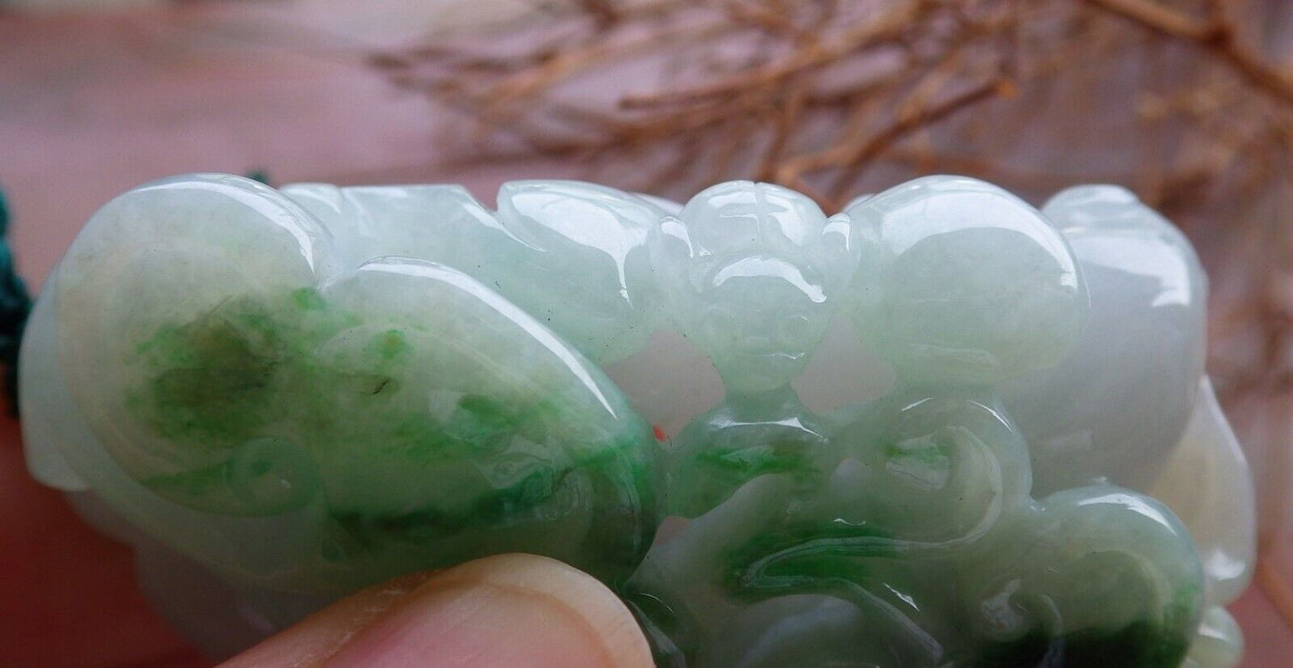 Certified Green 100% Natural A Jade jadeite Pendant Bat Peach Lotus Flower Ruyi Necklace 蝙蝠 525591  TN