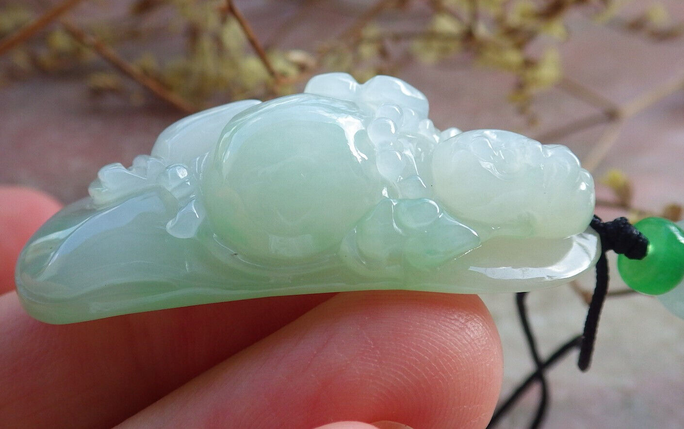 Certified Green Burma 100% Natural A Jade jadeite pendant Happy Buddha God Gourd Necklace 开心佛 632780 TN