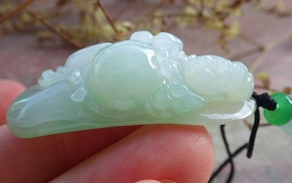 Certified Green Burma 100% Natural A Jade jadeite pendant Happy Buddha God Gourd Necklace 开心佛 632780 TN