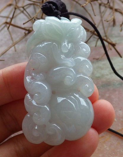 Certified Icy Pale Green 100% Natural A Jade jadeite Pendant Fox Lotus Flower Ruyi Coin Necklace 狐狸 528888  TN