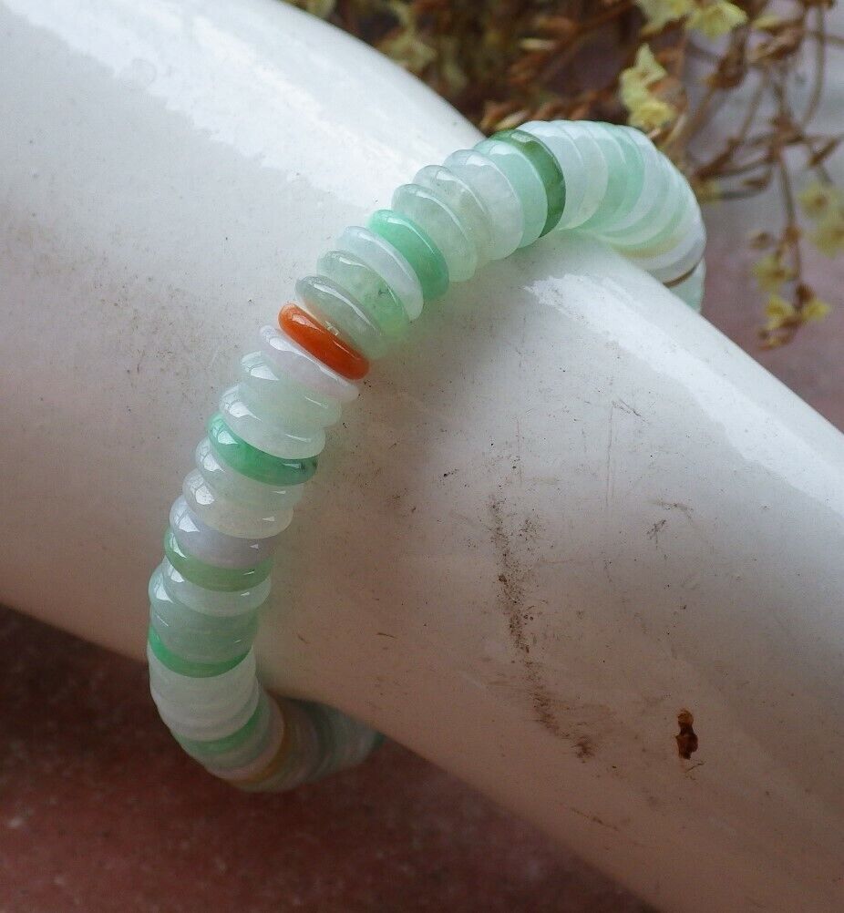 Certified Yellow Green Pale Lavender 100% Natural A JADE Jadeite Bead Beads Bangle Circle Bead Beads Bangle Bracelet 平安扣手链 525015  TN