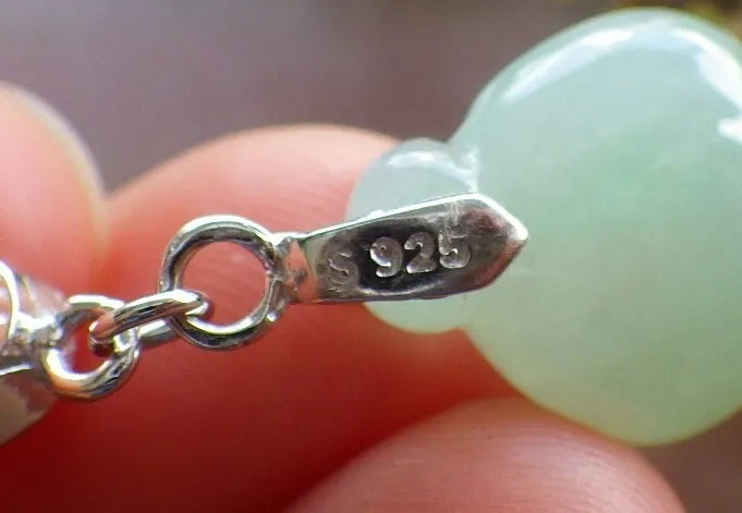 Certified Icy Green Sterling Silver 0.925 Natural A Jade jadeite Gourd Earrings Earring Dangle 耳环 524317  TN
