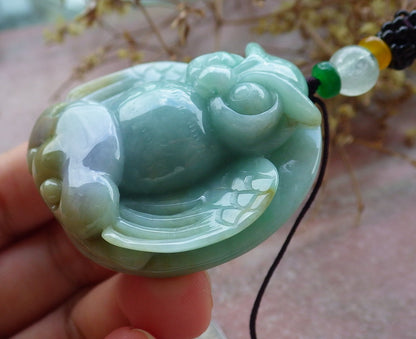 Certified Lavender Green Yellow Burma 100% Natural A Jade jadeite Pendant Owl Ruyi Necklace 猫头鹰 630314 TN