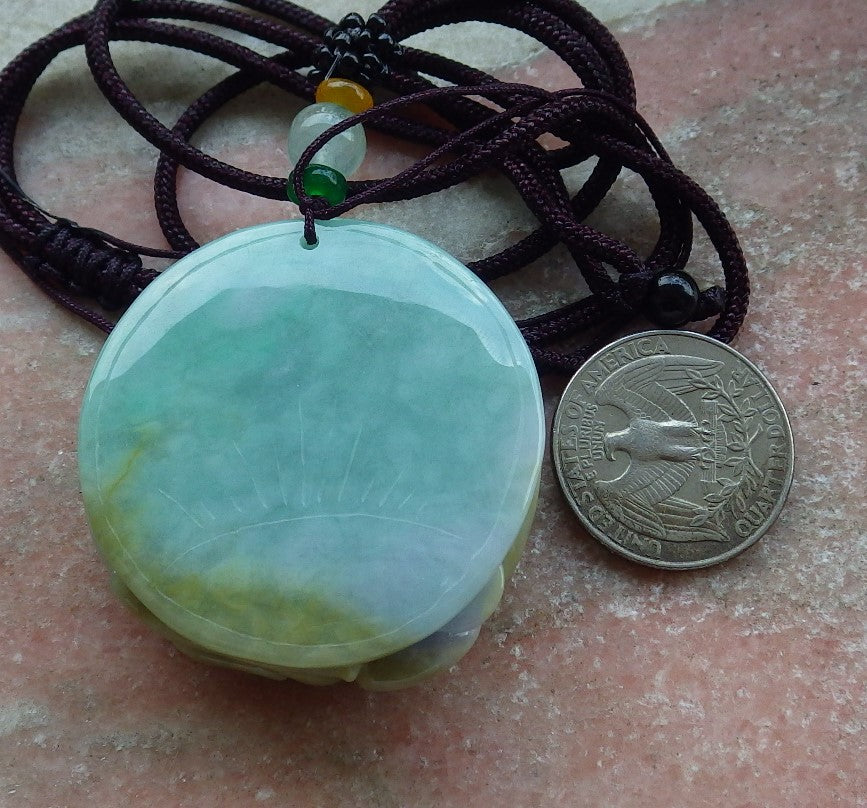 Certified Lavender Green Yellow Burma 100% Natural A Jade jadeite Pendant Owl Ruyi Necklace 猫头鹰 630314 TN