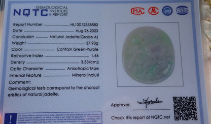 Pair Certified Green Pale Lavender Burma 100% Natural A Jade jadeite pendant Dragon Phoenix Ruyi Coin Necklace 龙凤 630330 TN