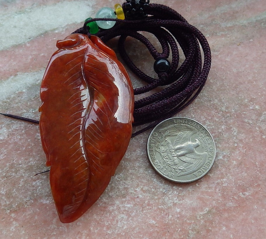 Certified Red Burma 100% Natural A Jade jadeite Pendant Dragon Leaf Necklace 生意兴隆 630339 TN