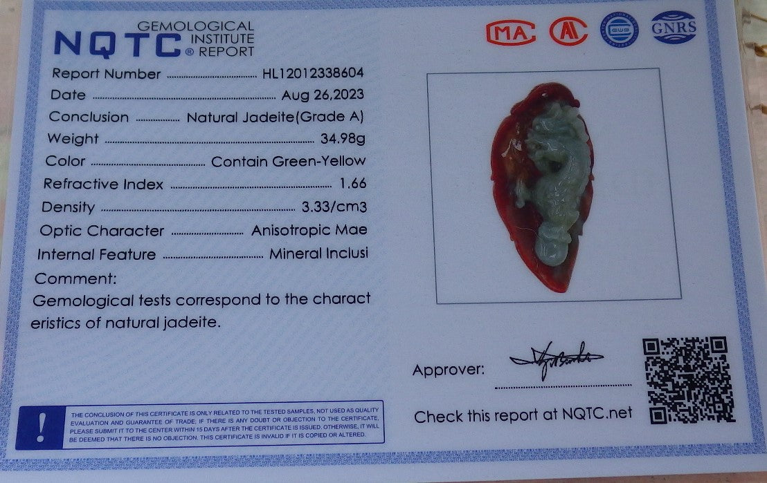 Certified Red Burma 100% Natural A Jade jadeite Pendant Dragon Leaf Necklace 生意兴隆 630339 TN