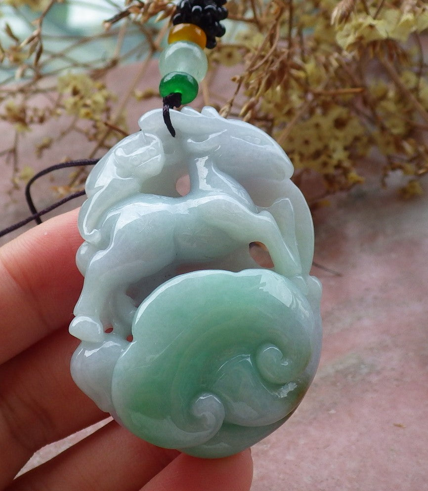 Certified Green Burma 100% Natural A Jade jadeite Pendant Deer Bat Ruyi Coin Necklace 梅花鹿 630372 TN