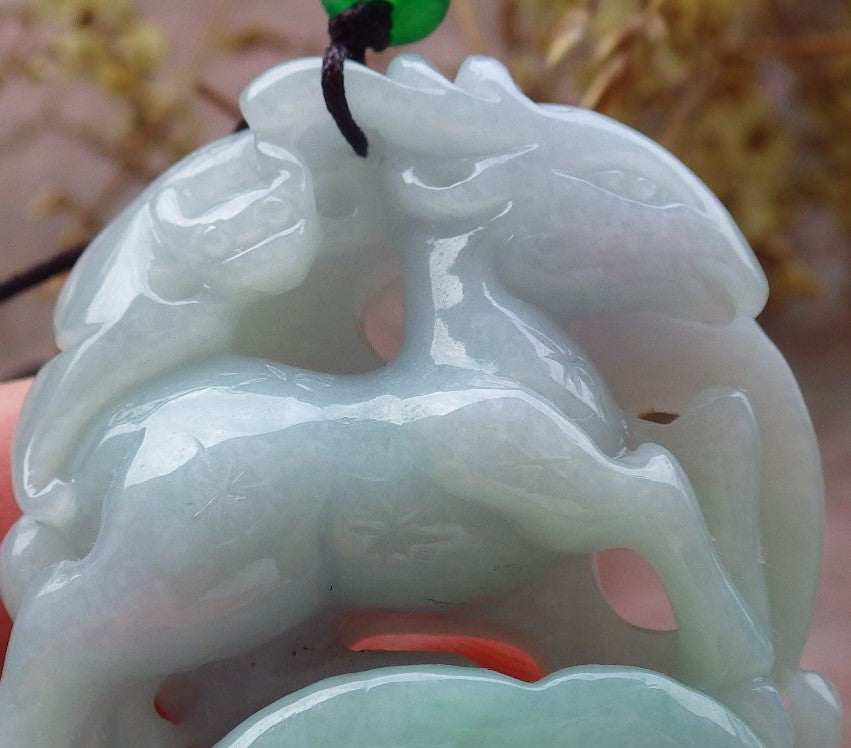 Certified Green Burma 100% Natural A Jade jadeite Pendant Deer Bat Ruyi Coin Necklace 梅花鹿 630372 TN