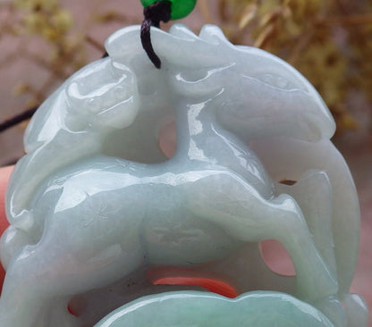 Certified Green Burma 100% Natural A Jade jadeite Pendant Deer Bat Ruyi Coin Necklace 梅花鹿 630372 TN