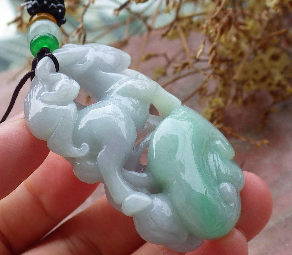 Certified Green Burma 100% Natural A Jade jadeite Pendant Deer Bat Ruyi Coin Necklace 梅花鹿 630372 TN