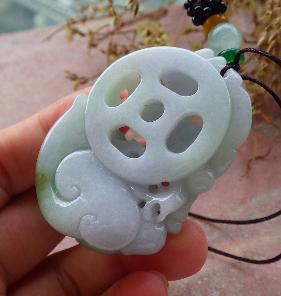 Certified Green Burma 100% Natural A Jade jadeite Pendant Deer Bat Ruyi Coin Necklace 梅花鹿 630372 TN