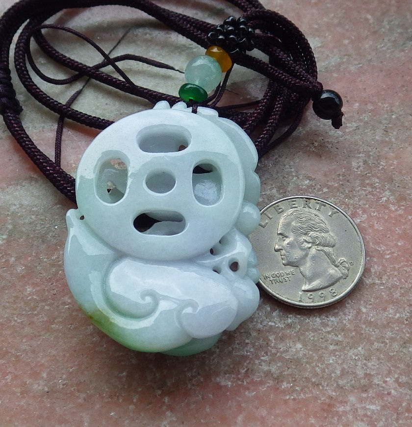 Certified Green Burma 100% Natural A Jade jadeite Pendant Deer Bat Ruyi Coin Necklace 梅花鹿 630372 TN