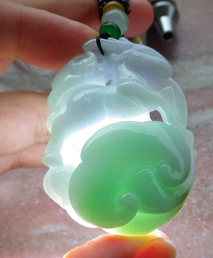 Certified Green Burma 100% Natural A Jade jadeite Pendant Deer Bat Ruyi Coin Necklace 梅花鹿 630372 TN