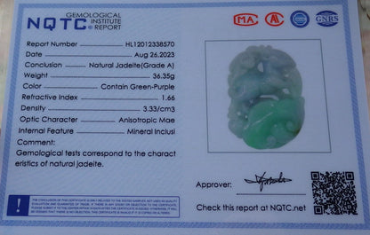 Certified Green Burma 100% Natural A Jade jadeite Pendant Deer Bat Ruyi Coin Necklace 梅花鹿 630372 TN