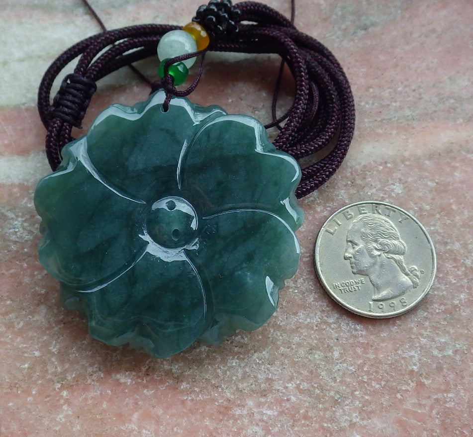 Certified Icy Green Burma 100% Natural A Jade jadeite pendant Rose Flower Necklace 花开富贵 630412 TN