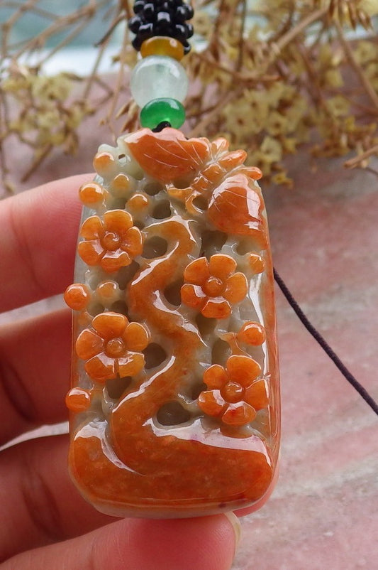 Certified Red Burma 100% Natural A Jade jadeite Pendant Butterfly Flower Necklace 蝴蝶 花开富贵 630436 TN