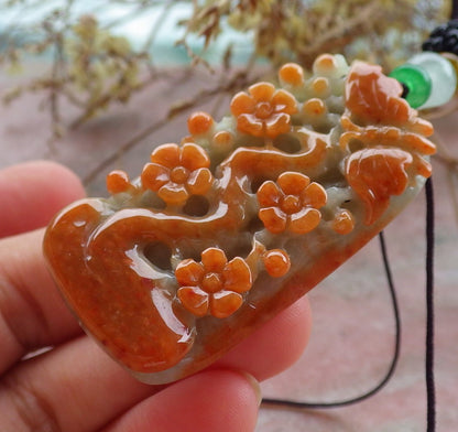 Certified Red Burma 100% Natural A Jade jadeite Pendant Butterfly Flower Necklace 蝴蝶 花开富贵 630436 TN