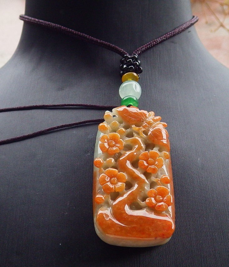 Certified Red Burma 100% Natural A Jade jadeite Pendant Butterfly Flower Necklace 蝴蝶 花开富贵 630436 TN