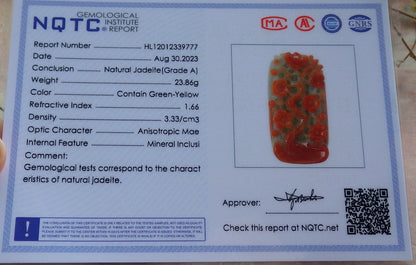 Certified Red Burma 100% Natural A Jade jadeite Pendant Butterfly Flower Necklace 蝴蝶 花开富贵 630436 TN