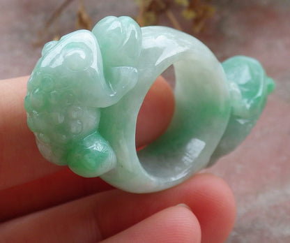 Certified Green Burma 100% Natural A JADE Jadeite Frog Toad Money Coin RING USA. 8.5 戒指 630445 TN