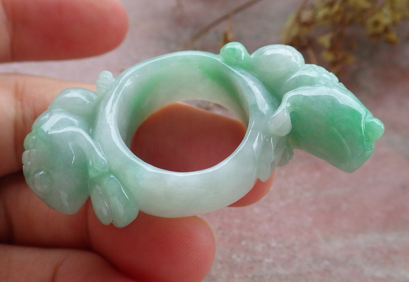 Certified Green Burma 100% Natural A JADE Jadeite Frog Toad Money Coin RING USA. 8.5 戒指 630445 TN