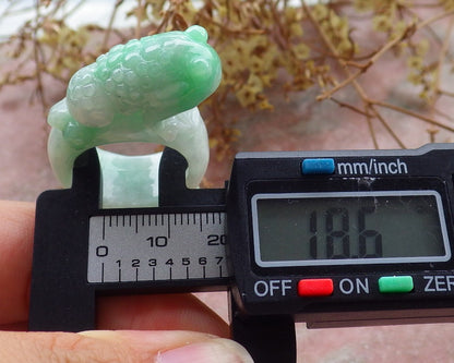 Certified Green Burma 100% Natural A JADE Jadeite Frog Toad Money Coin RING USA. 8.5 戒指 630445 TN