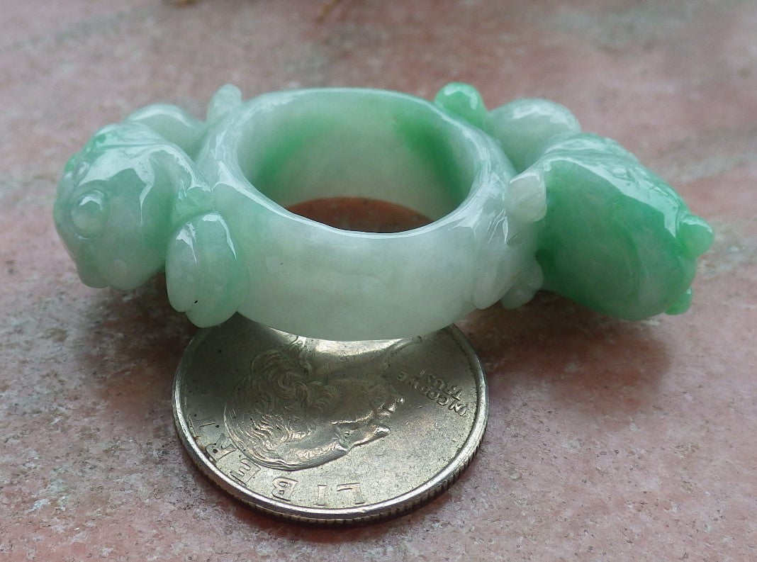 Certified Green Burma 100% Natural A JADE Jadeite Frog Toad Money Coin RING USA. 8.5 戒指 630445 TN