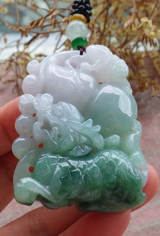 Certified Green Burma 100% Natural A Jade jadeite Pendant Dragon Kai Lun Frog Toad Gourd Necklace 630456 TN