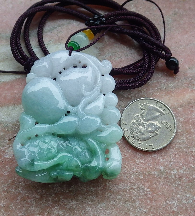 Certified Green Burma 100% Natural A Jade jadeite Pendant Dragon Kai Lun Frog Toad Gourd Necklace 630456 TN