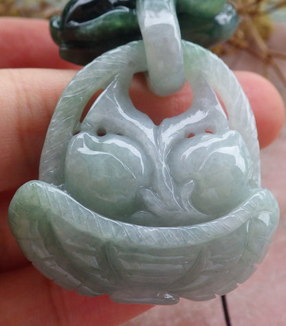 Certified Green Burma 100% Natural A Jade jadeite Pendant Rabbit Peach Necklace W Ring 兔子 630464 TN