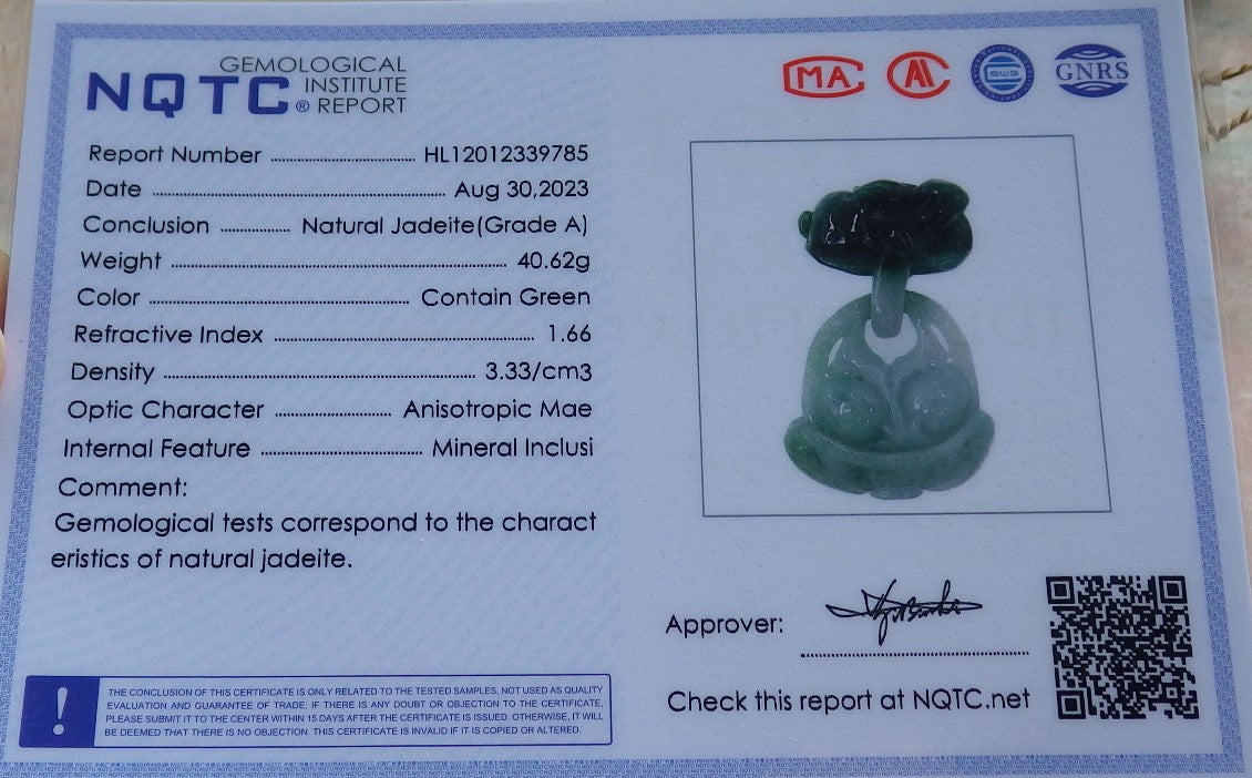 Certified Green Burma 100% Natural A Jade jadeite Pendant Rabbit Peach Necklace W Ring 兔子 630464 TN