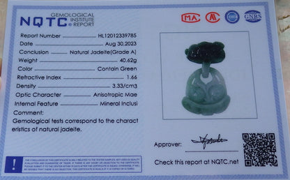 Certified Green Burma 100% Natural A Jade jadeite Pendant Rabbit Peach Necklace W Ring 兔子 630464 TN