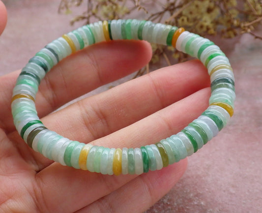 Certified Yellow Green Burma 100% Natural A JADE Jadeite Bead Beads Bangle Circle Bead Beads Bangle Bracelet 平安扣手链 630498 TN