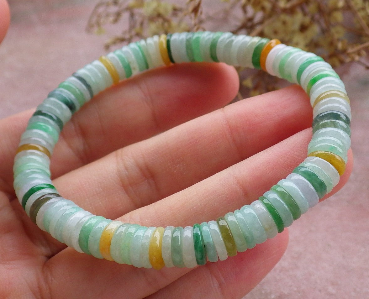 Certified Yellow Green Burma 100% Natural A JADE Jadeite Bead Beads Bangle Circle Bead Beads Bangle Bracelet 平安扣手链 630498 TN