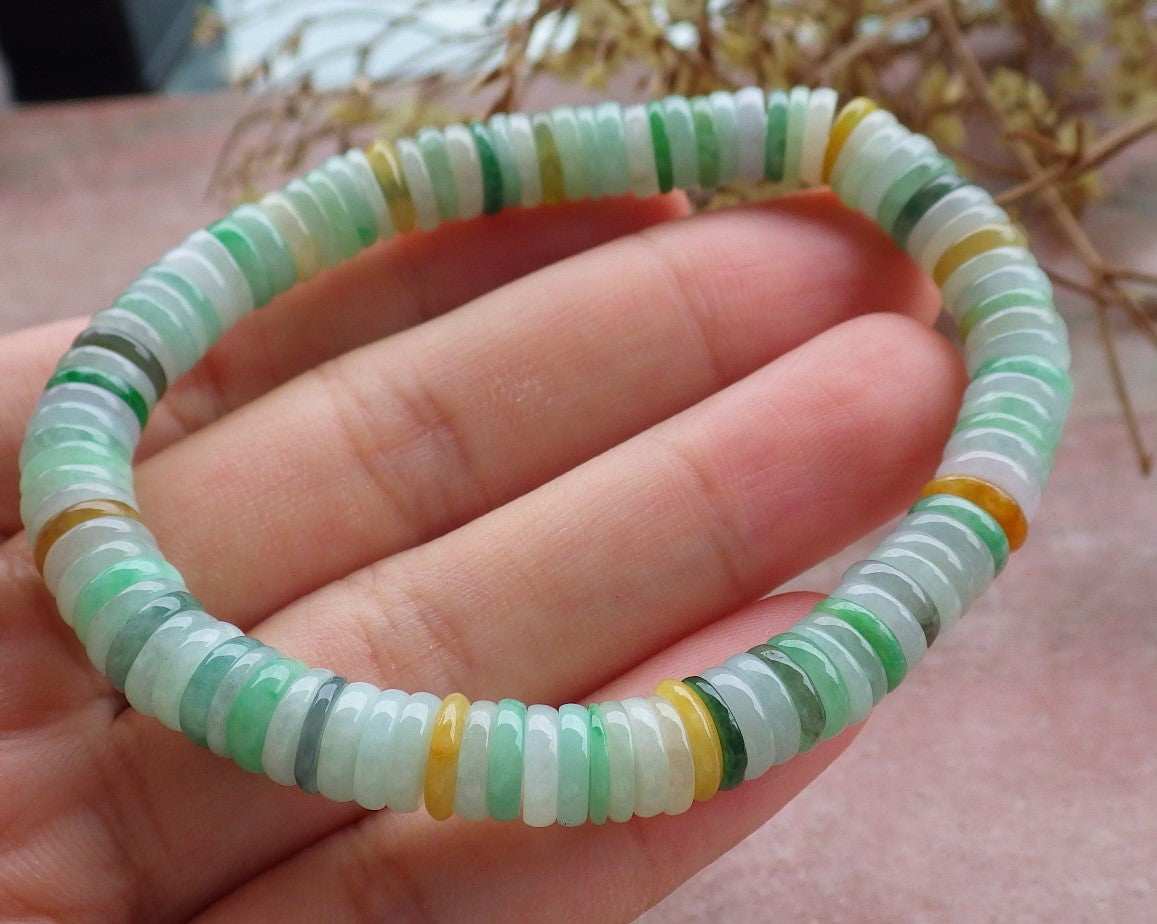 Certified Yellow Green Burma 100% Natural A JADE Jadeite Bead Beads Bangle Circle Bead Beads Bangle Bracelet 平安扣手链 630498 TN