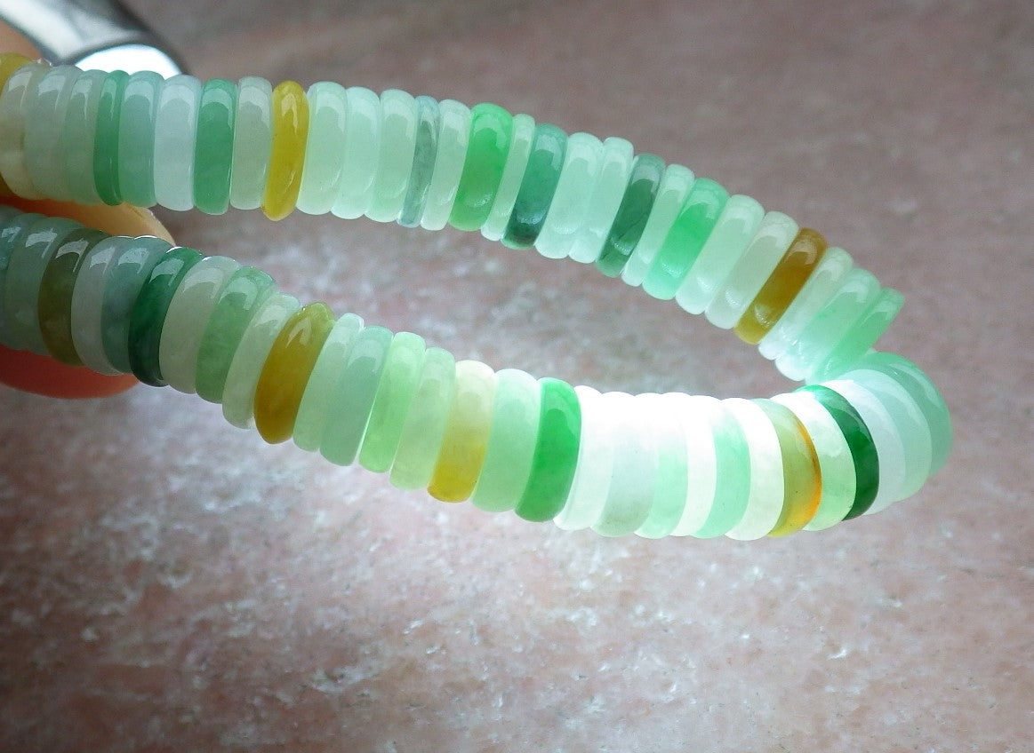 Certified Yellow Green Burma 100% Natural A JADE Jadeite Bead Beads Bangle Circle Bead Beads Bangle Bracelet 平安扣手链 630498 TN