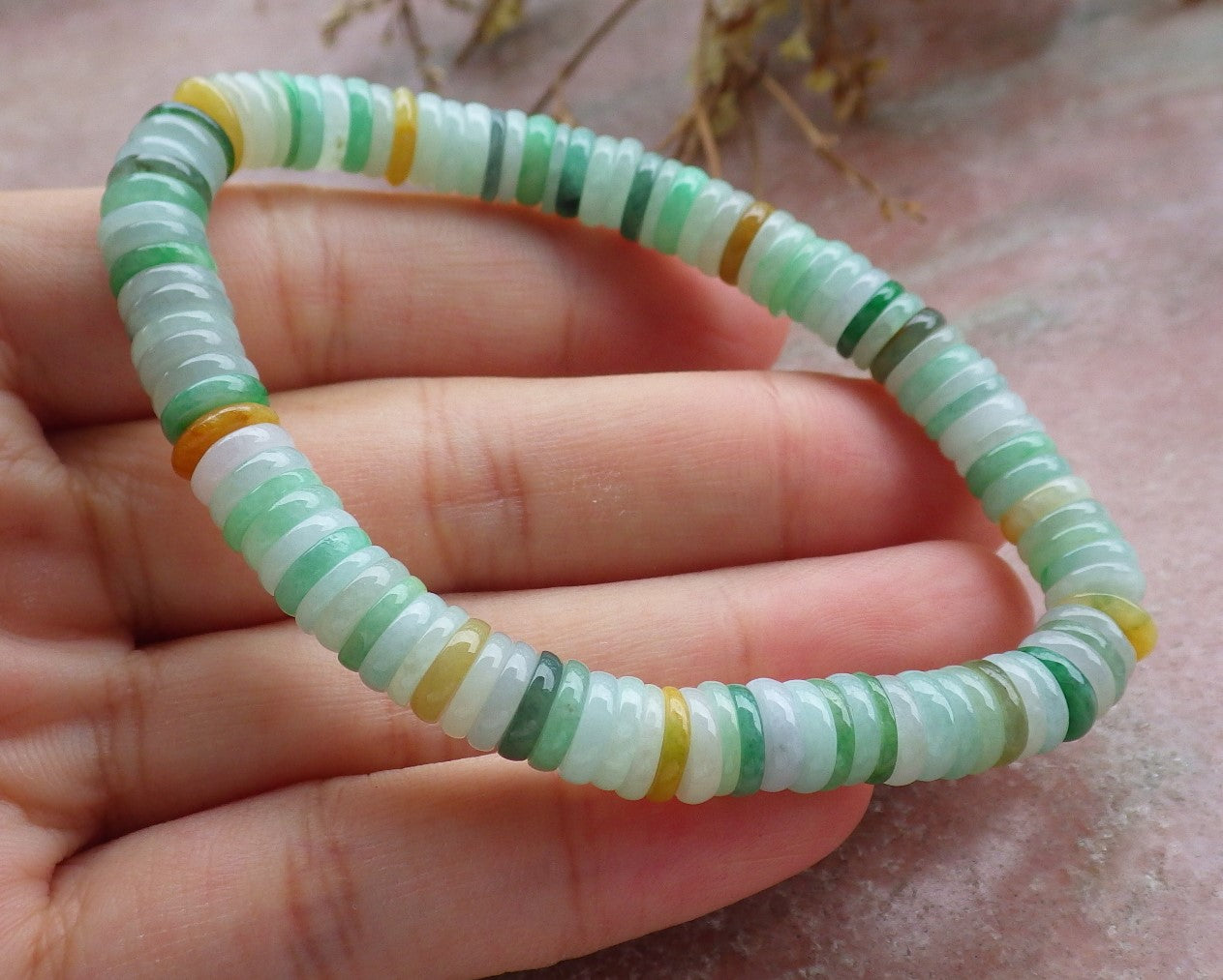 Certified Yellow Green Burma 100% Natural A JADE Jadeite Bead Beads Bangle Circle Bead Beads Bangle Bracelet 平安扣手链 630498 TN