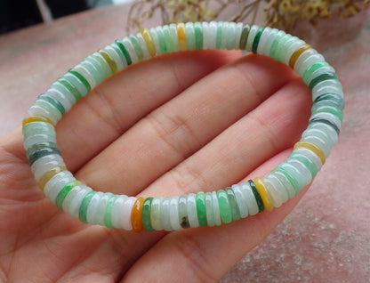 Certified Yellow Green Burma 100% Natural A JADE Jadeite Bead Beads Bangle Circle Bead Beads Bangle Bracelet 平安扣手链 630498 TN