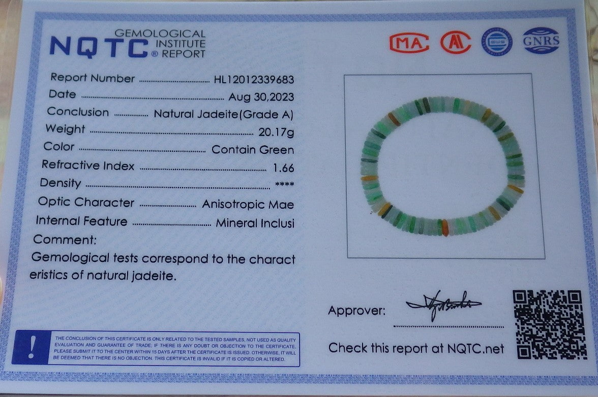 Certified Yellow Green Burma 100% Natural A JADE Jadeite Bead Beads Bangle Circle Bead Beads Bangle Bracelet 平安扣手链 630498 TN
