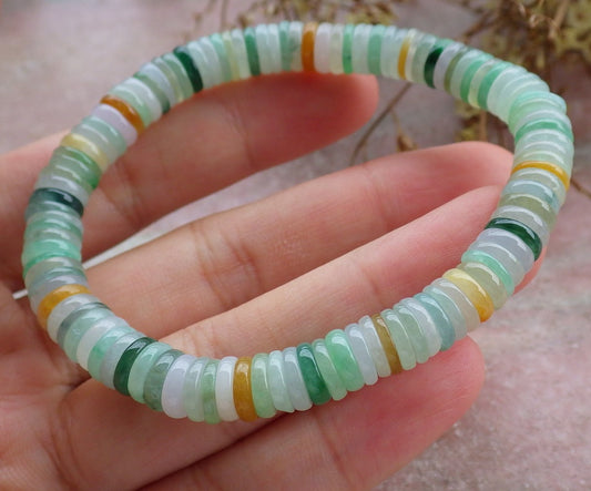 Certified Yellow Green Burma 100% Natural A JADE Jadeite Bead Beads Bangle Circle Bead Beads Bangle Bracelet 平安扣手链 630523 TN