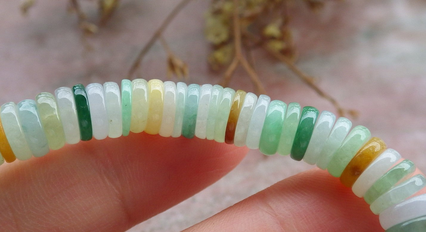 Certified Yellow Green Burma 100% Natural A JADE Jadeite Bead Beads Bangle Circle Bead Beads Bangle Bracelet 平安扣手链 630523 TN