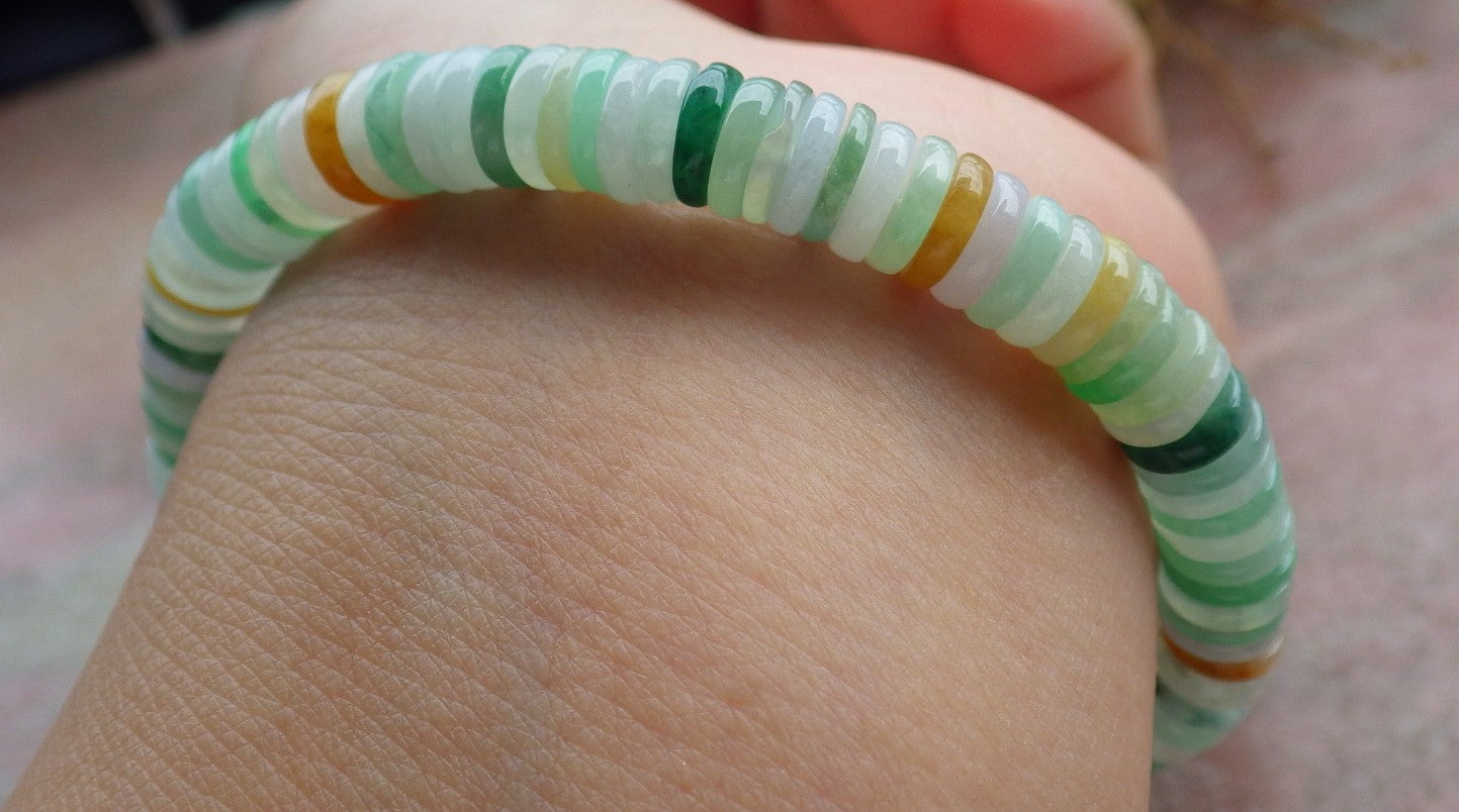 Certified Yellow Green Burma 100% Natural A JADE Jadeite Bead Beads Bangle Circle Bead Beads Bangle Bracelet 平安扣手链 630523 TN